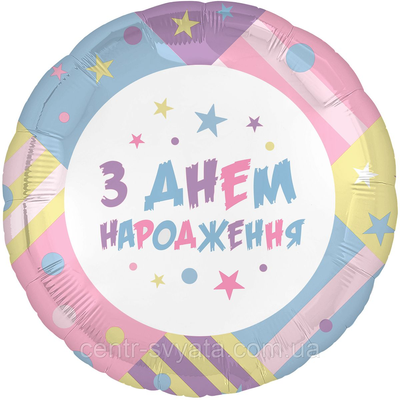 Фольгована кулька Flexmetal 18"(45 см) Коло "З Днем народження" макарун ФМ18 фото