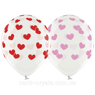 Латексна кулька BELBAL 12"(30 см) Серця великі рожеві та червоні 269 фото