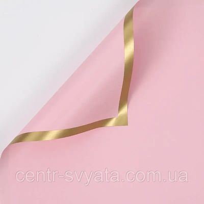 Плівка (калька) матова в листах "Рожева макарун щільна з золотою каймою", (58 см х 58 см) 5 листів 8000155 фото