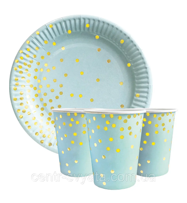 Набір святкового посуду (10 тарілок, 10 стаканів) - "Конфеті на блакитному" 1-5-А16 фото