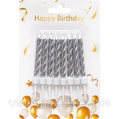 Свічки для торта "Спіраль товсті" хром срібло 8 шт 2-4-А6 фото
