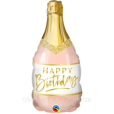 Фольгована кулька міні-фігура Qualatex 14" (36 см) Пляшка шампанського "Happy Birthday" 71444250955 фото