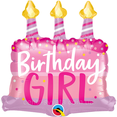 Фольгована кулька міні-фігура Qualatex 14" (36 см) Торт зі свічками "Birthday Girl" 71444250757 фото