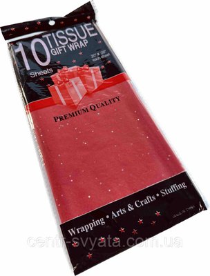 Папір тішью: упаковка 10 штук - червона з блискітками 1572934688 фото