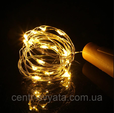 Світлодіодна гірлянда роса LED 2 м - Золотий теплий з батарейками 6360518320286 фото