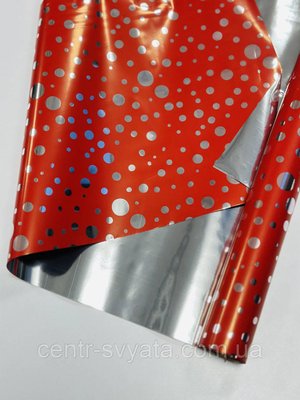 Плівка прозора в рулоні "Двохстороння: горох на червоному + срібло", 70 см х 9 м 2000066933616 фото