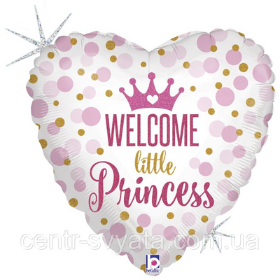 Фольгована кулька Grabo 18" (45 см) Серце Корона Welcome Litlle Princess 8055513367135 \ 4-15-А1 фото