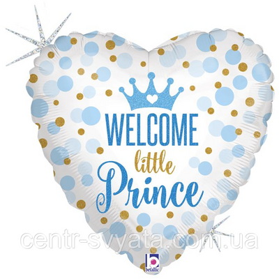 Фольгована кулька Grabo 18" (45 см) Серце Корона Welcome Litlle Prince 8055513367128 \ 4-15-А1 фото
